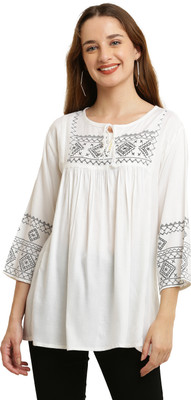 ukaim fashion Casual Embroidered Women White Top