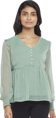 Honey By Pantaloons Casual Self Design Women Green Top