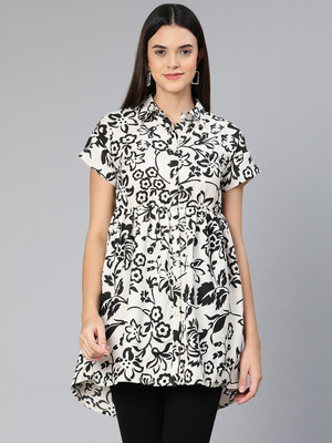 OXOLLOXO Casual Floral Print Women Black Top