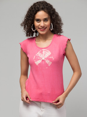 HAPPY BROTHERS Casual Solid Women Pink Top