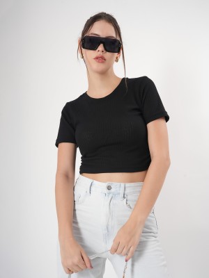 clobug Casual Self Design Women Black Top