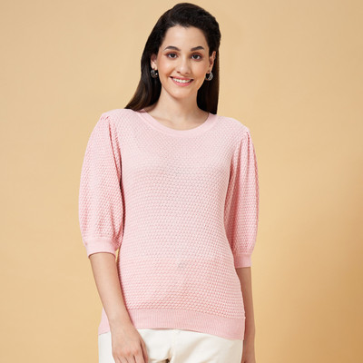 Honey By Pantaloons Casual Self Design Women Pink Top