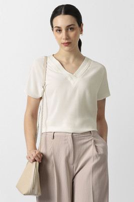 VAN HEUSEN Formal Solid Women White Top