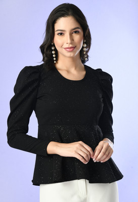SAKSHI TRADER Party Solid Women Black Top