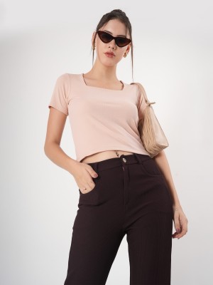 clobug Casual Solid Women Beige Top