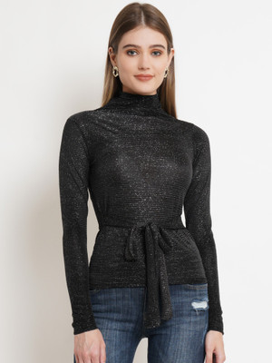 POPWINGS Party Self Design Women Black Top