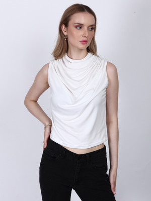 SIGHTBOMB Casual Solid Women White Top
