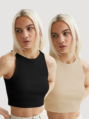 METRONAUT Casual Self Design Women Black, Beige Top