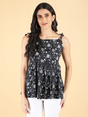 kurtiskraft Casual Floral Print Women Black Top