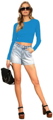 THE BLAZZE Casual Solid Women Light Blue Top