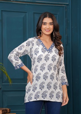 INAYA Casual Printed Women White, Blue Top