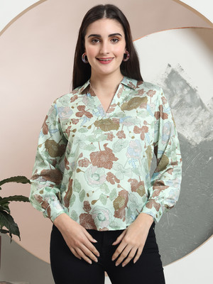 fithub Casual Printed Women Light Green Top