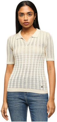 Pepe Jeans Casual Self Design Women Beige Top