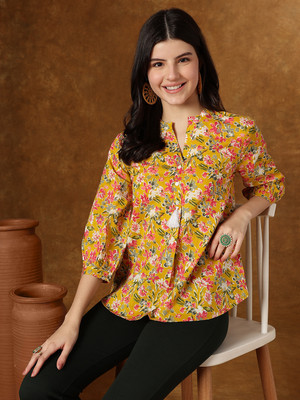 HERE&NOW Formal Printed Women Yellow Top