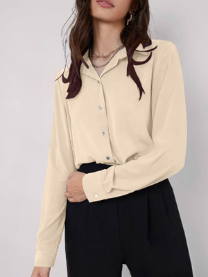 Leriya Fashion Casual Solid Women Beige Top