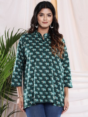 avyaclothing Casual Printed Women Dark Green, White, Light Blue Top