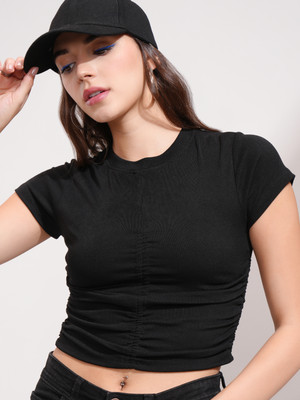 Tokyo Talkies Casual Solid Women Black Top