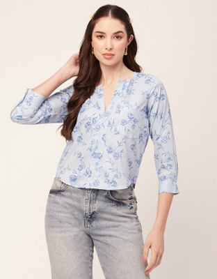 moomaya Casual Printed Women Light Blue, Blue Top