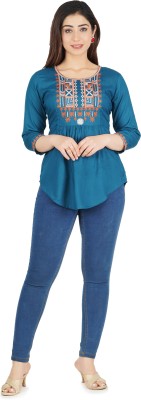 shree shyam baba fashion Casual Embroidered Women Blue Top