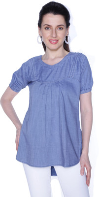 TCI Casual Solid Women Blue Top