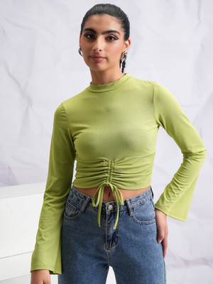 Tokyo Talkies Casual Solid Women Light Green Top