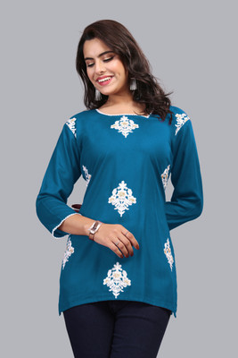 LILUDI Casual Embroidered Women Light Blue Top