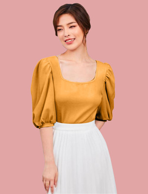 Maheshvi Casual Solid Women Yellow Top