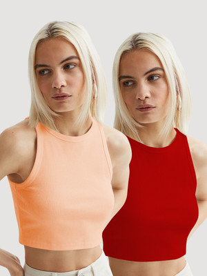 CILIMILI Casual Solid Women Orange Top