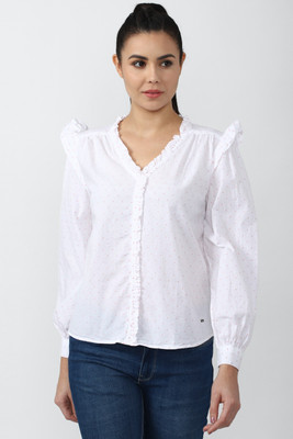 VAN HEUSEN Casual Self Design Women White Top
