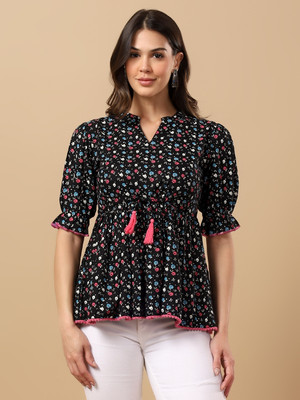 MOAJAZA Casual Printed Women Black Top