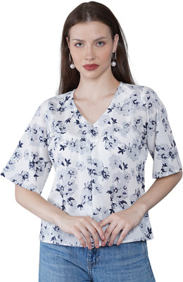 IVES Casual Printed Women White, Grey, Dark Blue Top