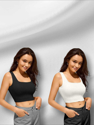 GENZ Casual Solid Women Black, White Top