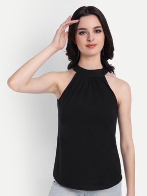 FairLeaf Casual Solid Women Black Top