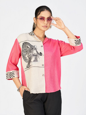 MAKHHI WEAR YOUR VIBE Casual Printed Women Pink Top