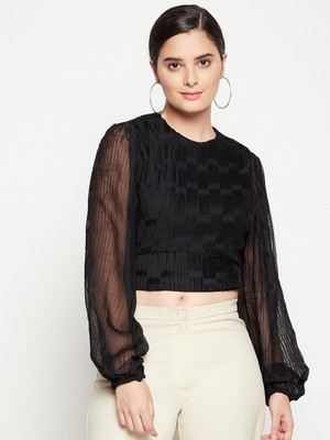 MADAME Casual Solid Women Black Top