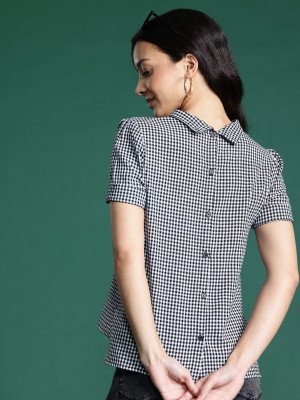 Dressberry Casual Checkered Women Black Top