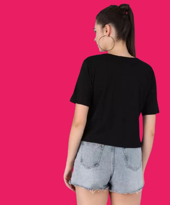 HouseOfCommon Party Printed Women Black Top