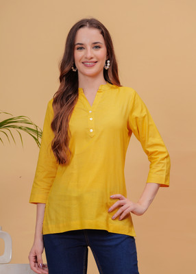 Chiraai Women Solid Straight Kurta(Yellow)