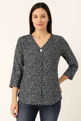 progreto Casual Floral Print Women Black, White Top