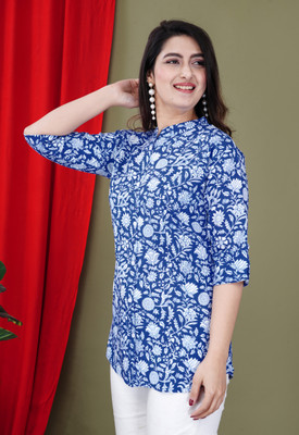 Gudwear Casual Printed Women Blue Top