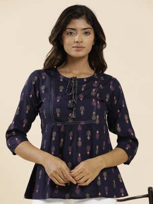 Jaipur Kurti Casual Self Design Women Blue Top