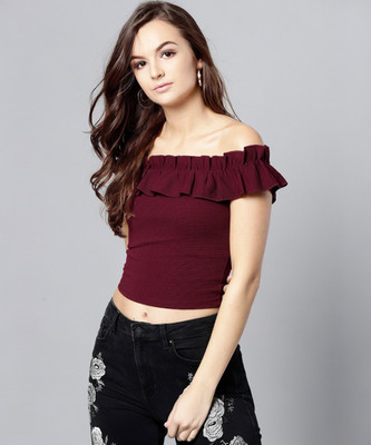 VENI VIDI VICI Casual Regular Sleeve Solid Women Maroon Top
