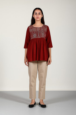 METRONAUT Casual Self Design Women Maroon Top