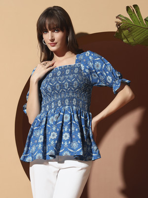 OTABU Casual Printed Women Blue Top
