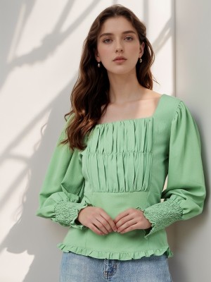 RARE Casual Solid Women Green Top