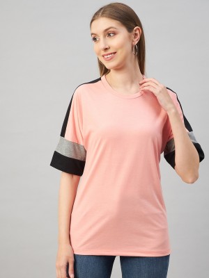 Austin Wood Casual Color Block Women Pink Top