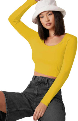 THE BLAZZE Casual Solid Women Yellow Top