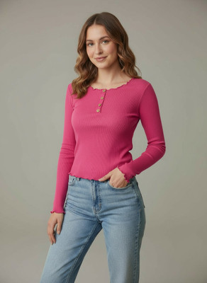 ELIstyles Casual Self Design Women Pink Top