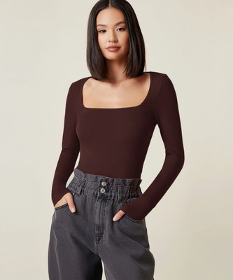 NT CLOTHING Casual Solid Women Brown Top