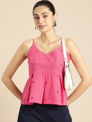ANOUK Casual Self Design Women Pink Top